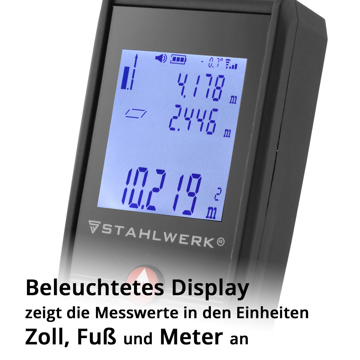 Telémetro láser STAHLWERK LE-80 ST Medidor de distancias de hasta 80 m con pantalla digital LCD iluminada, medidor de distancias y distancias para medir con precisión distancias y volúmenes en obras o en interiores