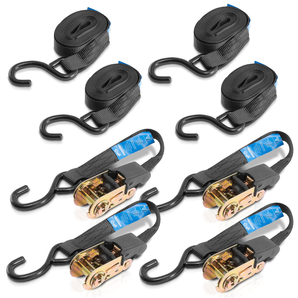 STAHLWERK tension straps with ratchet + hook ZG-800 ST 400 kg tensile load set of 4 / tension strap / lashing strap / ratchet strap with 4.57 m length and a breaking load of 680 kg