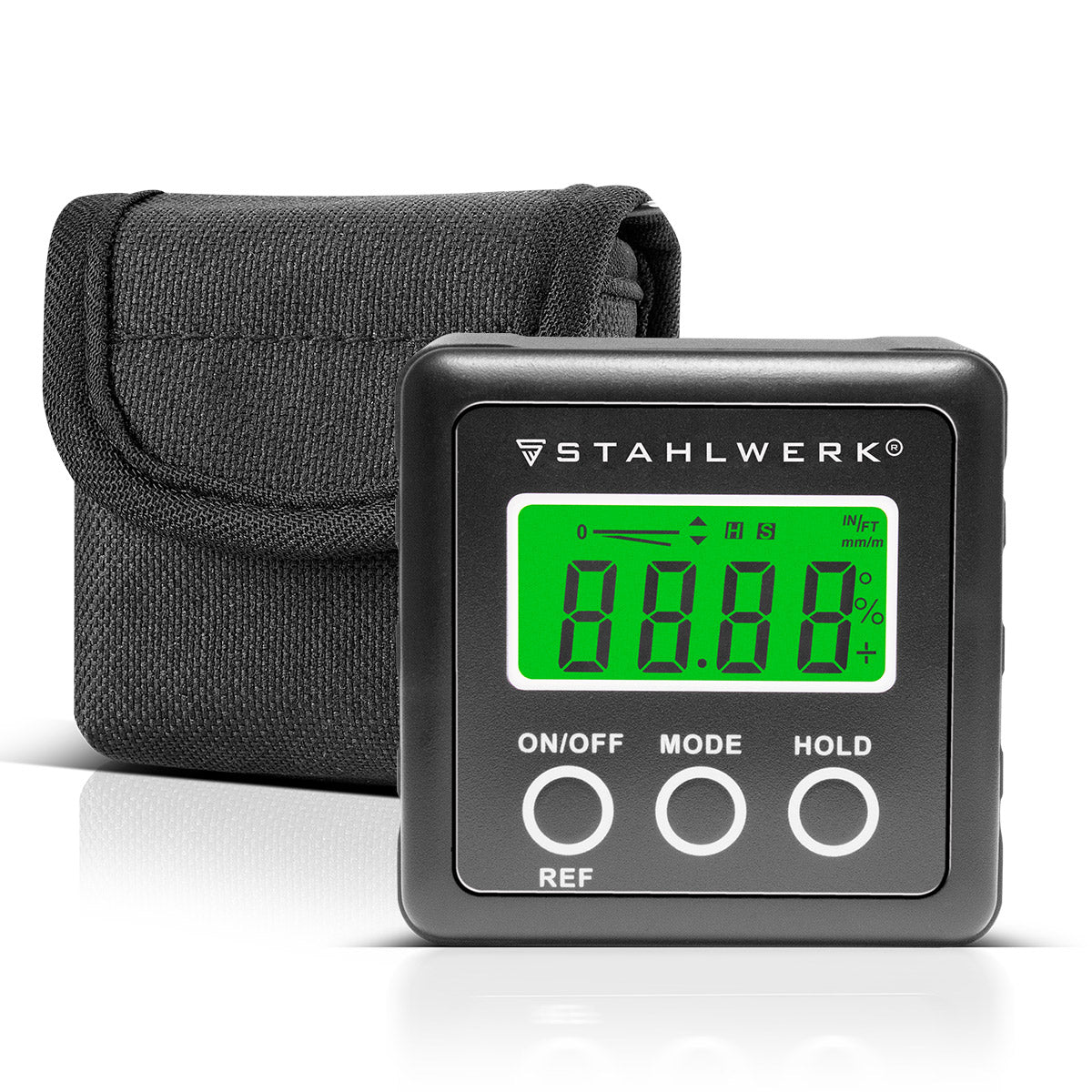 Goniometro digitale STAHLWERK LB-360 ST inclinometro, scatola di livello, inclinometro con base magnetica e display LCD illuminato per la misurazione precisa di angoli e inclinazioni