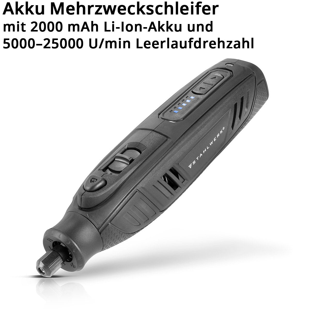 STAHLWERK Akku Mehrzweckschleifer AMF-80 ST 5.000-25.000 U/min 2.000 mAh Multifunktionswerkzeug / Drehwerkzeug / Schleifgerät / Minischleifer mit 53-teiligem Zubehör und USB-Ladekabel