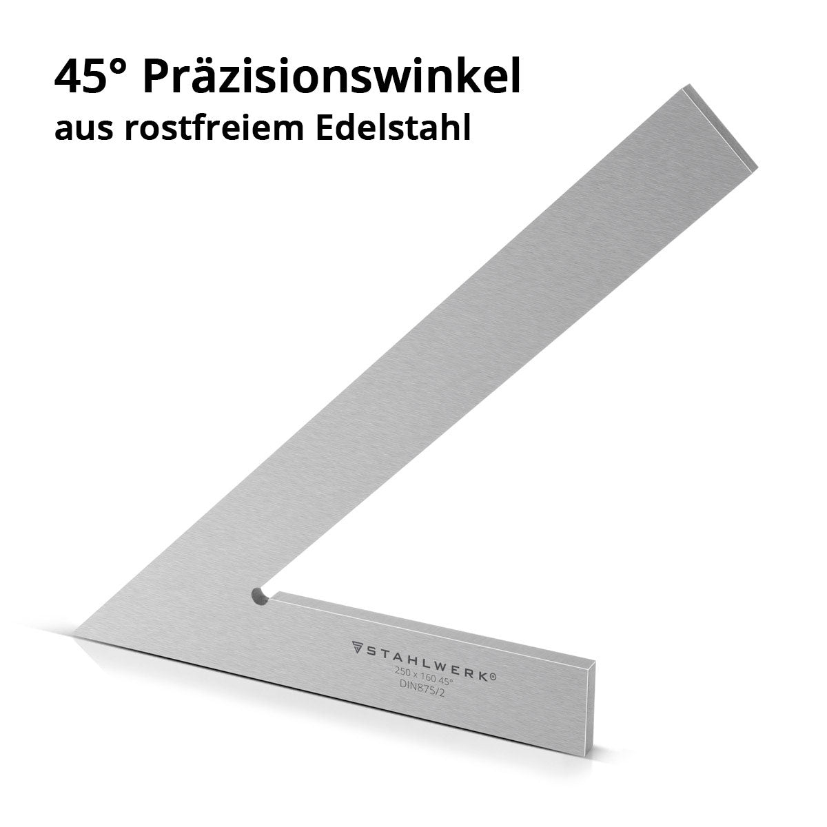 STAHLWERK équerre plate pointue 45° 250 x 160 mm DIN 875/2 équerre de contrôle / équerre d'ajustage / équerre d'arrêt / équerre aiguë / équerre de précision en acier inoxydable et pointe à tracer 145 mm