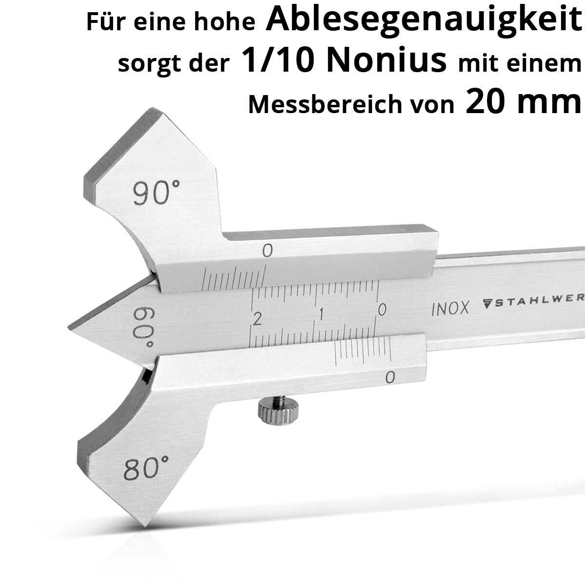 Jauge de cordon de soudure STAHLWERK Jauge de mesure 0-20 mm pour cordons de soudure avec curseur en acier inoxydable trempé dans un étui en cuir synthétique