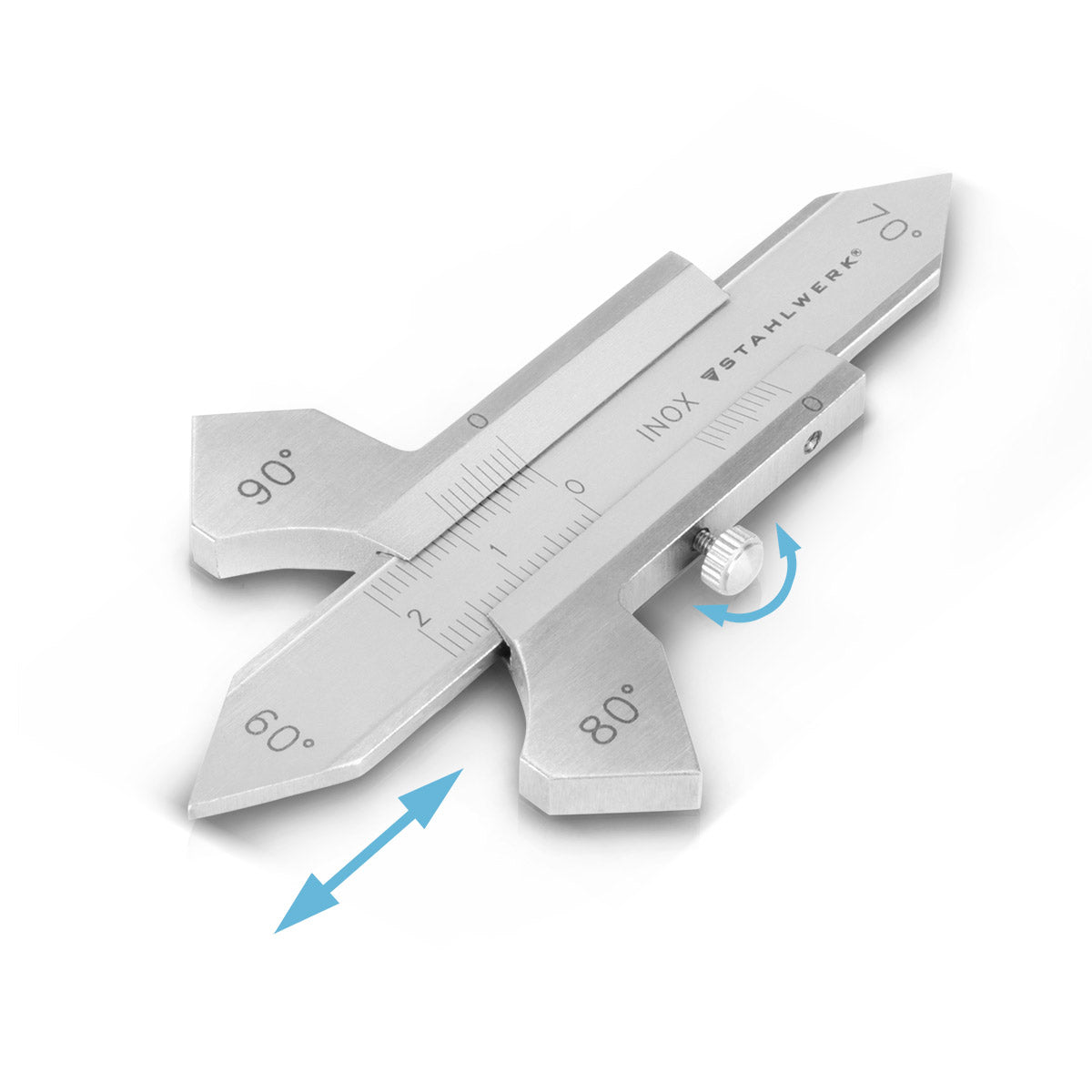 Jauge de cordon de soudure STAHLWERK Jauge de mesure 0-20 mm pour cordons de soudure avec curseur en acier inoxydable trempé dans un étui en cuir synthétique