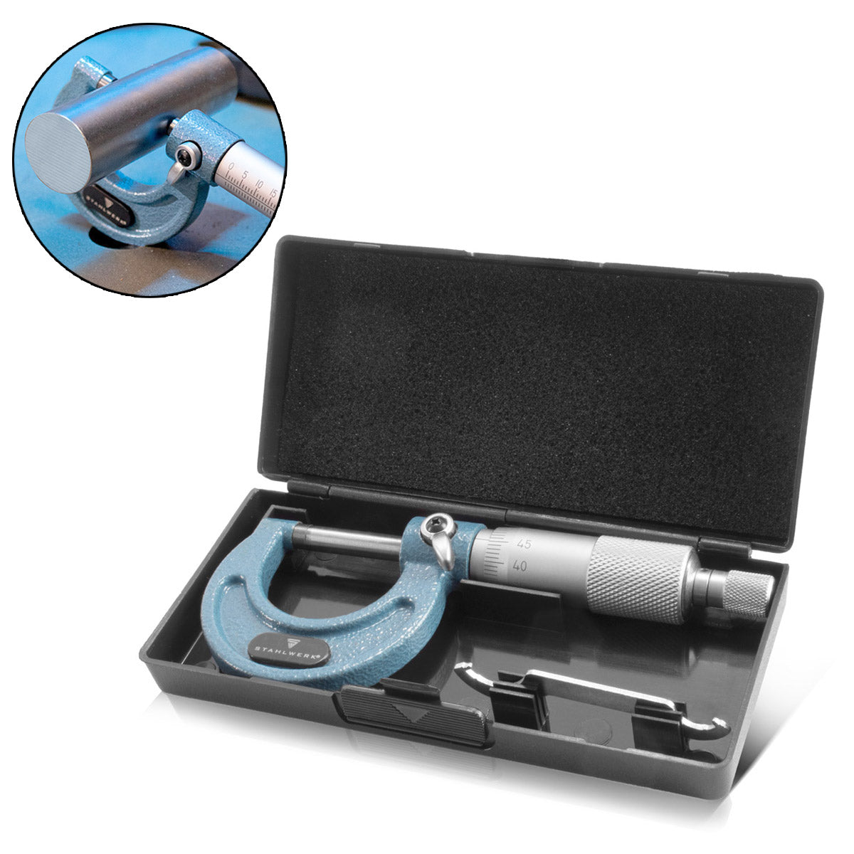 Micrómetro exterior STAHLWERK con rango de medición de 0-25 mm DIN 863 micrómetro / micrómetro / tornillo micrométrico