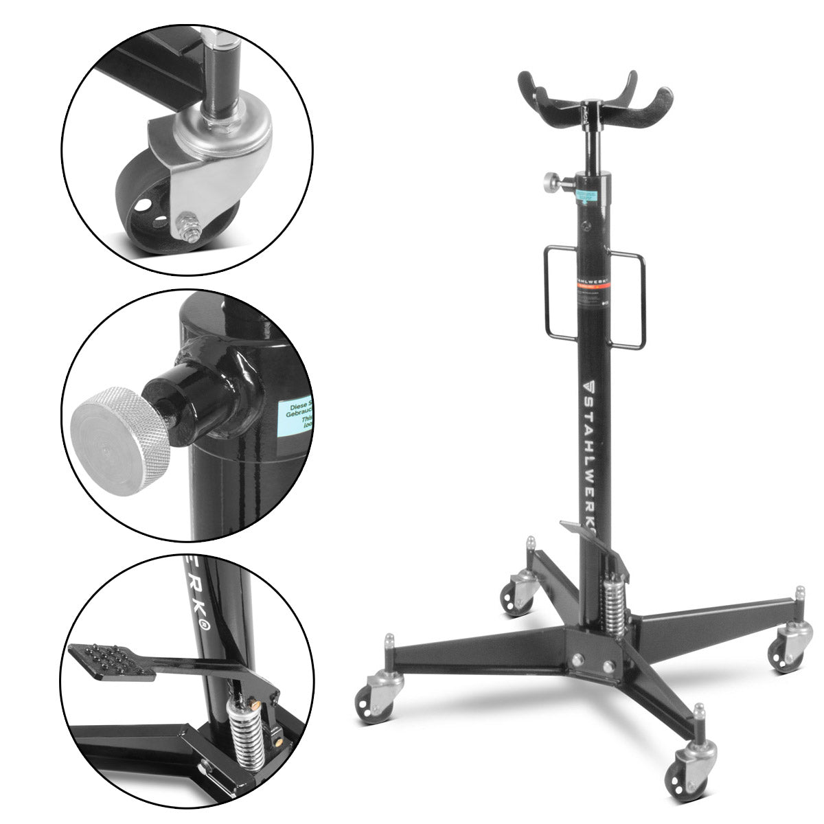 STAHLWERK hydraulic transmission jack TJ-500 ST loadable up to 500 kg, engine jack | idler | Engine mount for installing and removing gearboxes, axles and exhaust systems