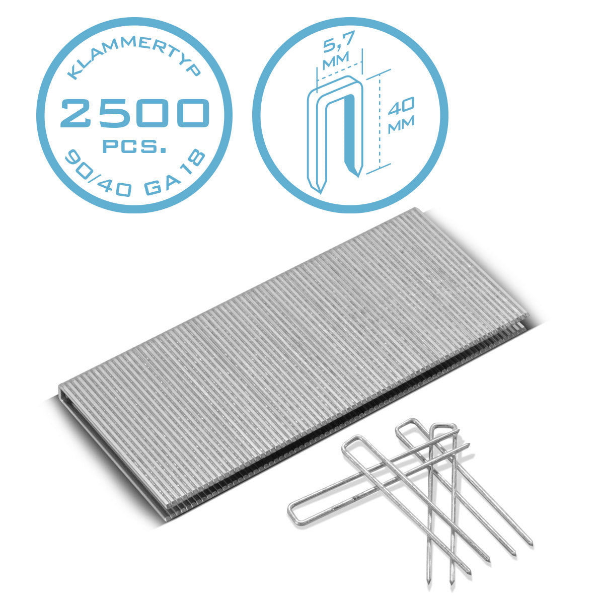 Agrafes STAHLWERK type 90 (1,25 x 1,0 mm) d'une longueur de 40 mm en jeu de 2500 | agrafes | Agrafes pour agrafeuses manuelles, agrafeuses à air comprimé et agrafeuses électriques