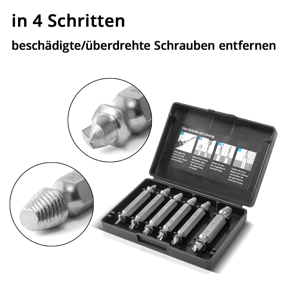 STAHLWERK left-hand extractor / screw remover / damaged screw extractor set of 6 / hardened HSS 4341 steel