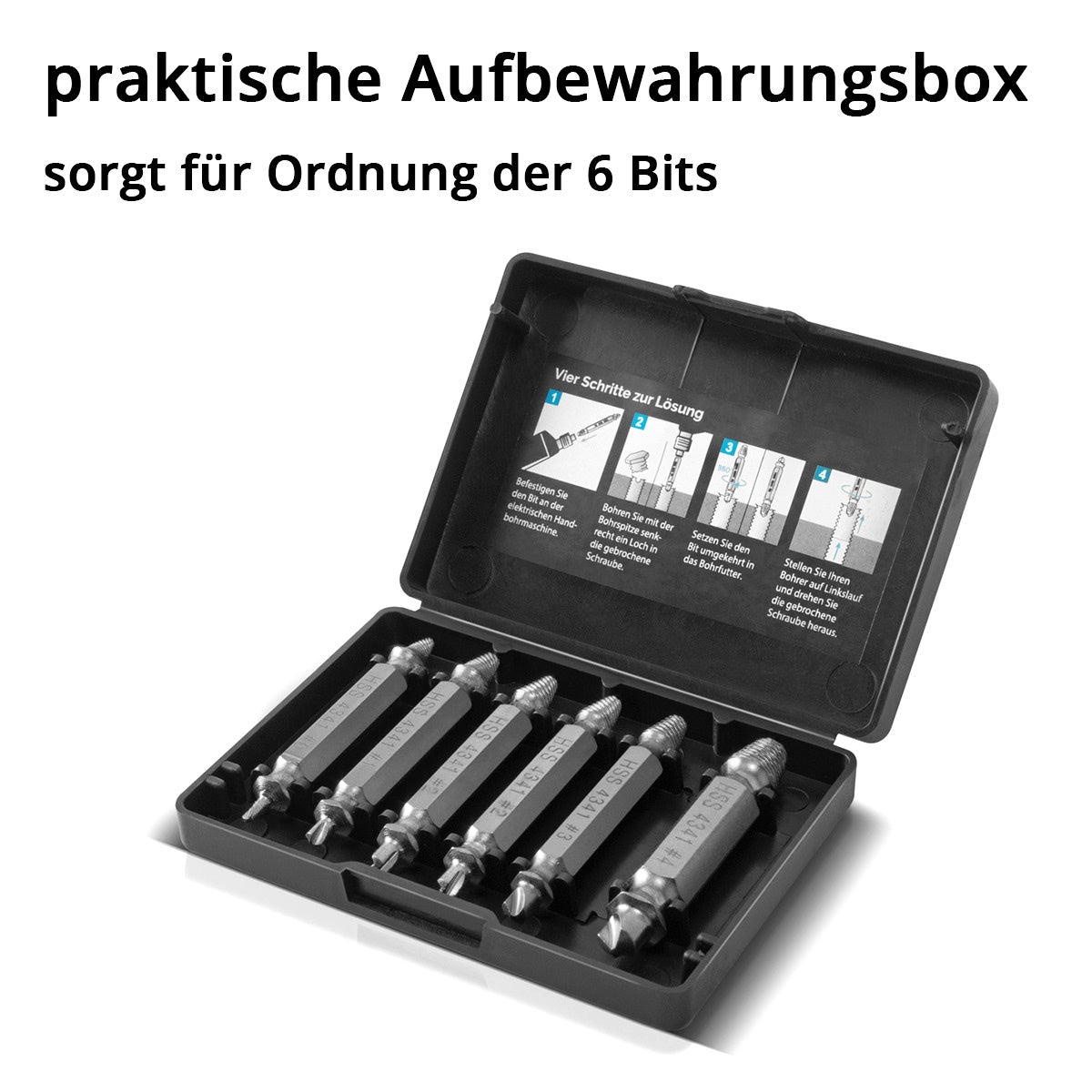STAHLWERK left-hand extractor / screw remover / damaged screw extractor set of 6 / hardened HSS 4341 steel