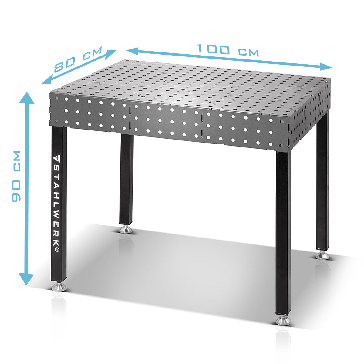 STAHLWERK Table de soudage 3D WT-100 3D ST avec capacité de charge de 1 000 kg, système de trous D16 et plan de travail 6 mm 100 x 80 cm, table de montage en kit pour auto-soudage en acier au carbone avec pieds de nivellement