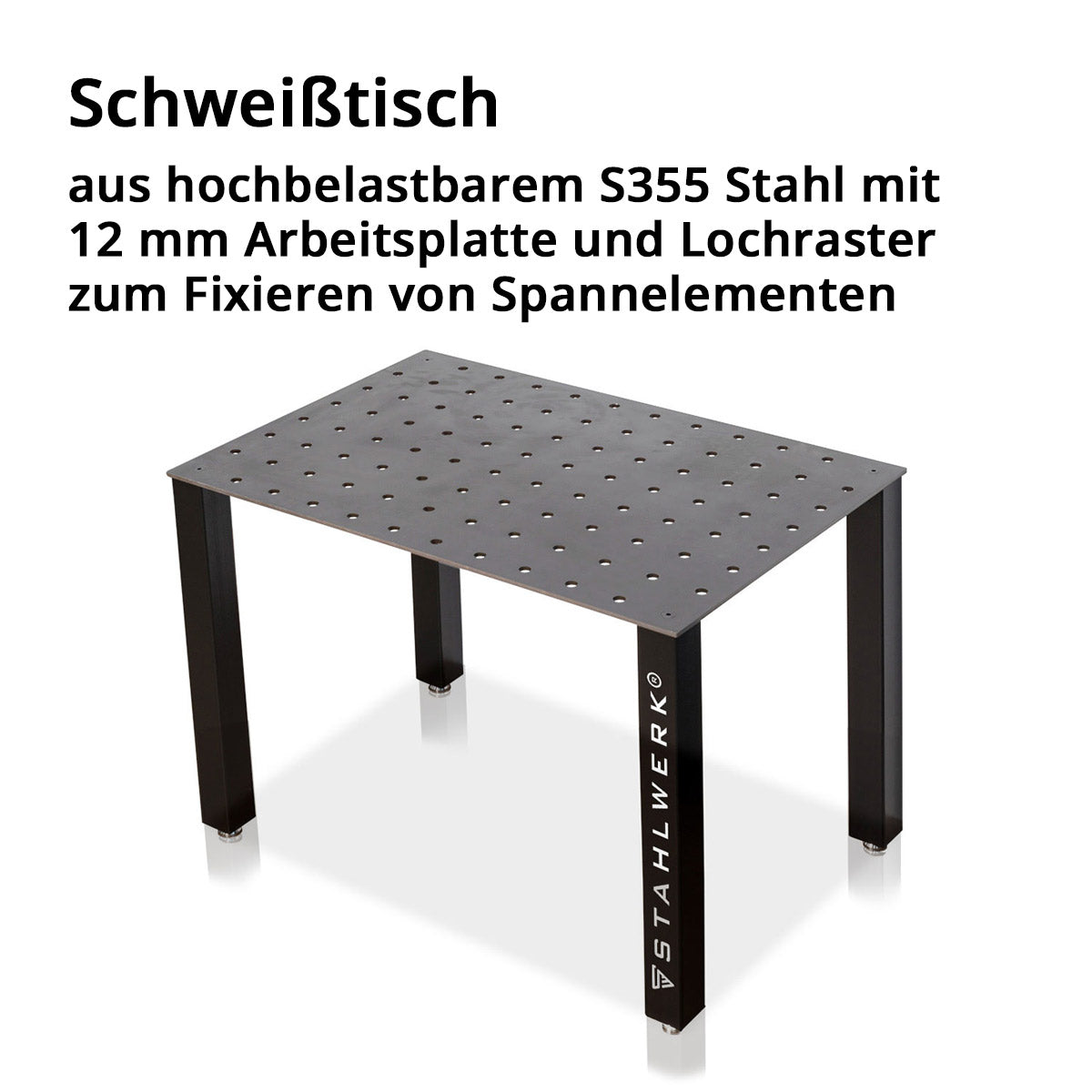 Juego de mesa de soldadura STAHLWERK, mesa de montaje con sistema de orificios D22 y encimera de 12 mm como kit de bricolaje en set con topes magnéticos, abrazadera de tornillo, tope, pernos de sujeción y centrado