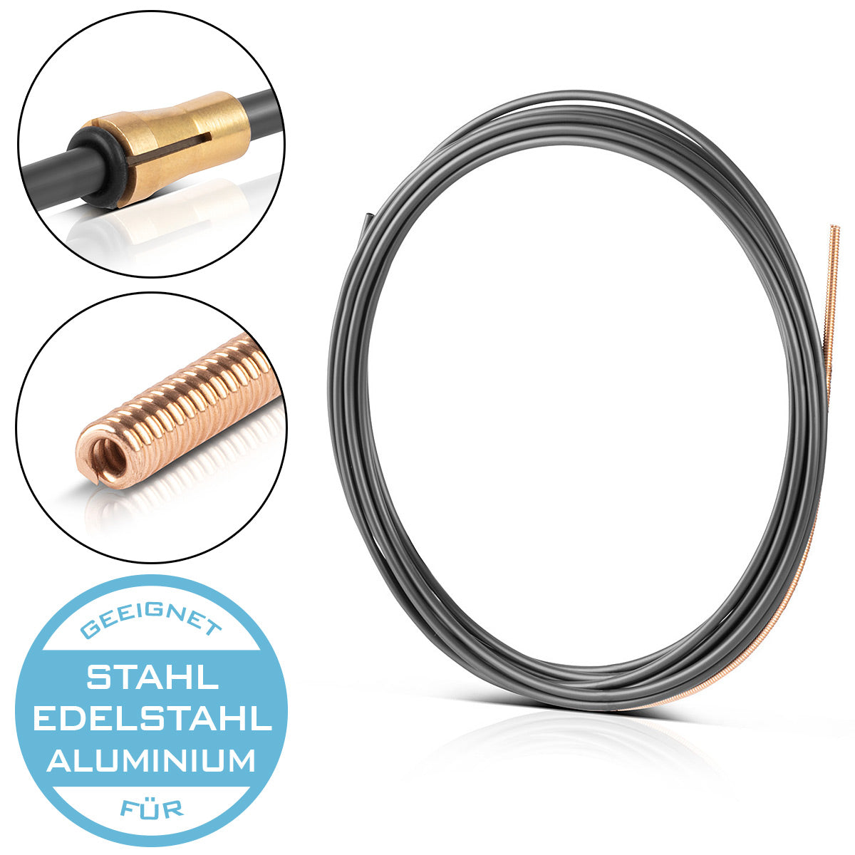 STAHLWERK universal carbon core | Wire guide 5 m for MIG MAG AK15 | MB15 | AK25 | MB25 welding torch hose packages with Euro central connection for professional welding of steel, stainless steel and aluminum alloys