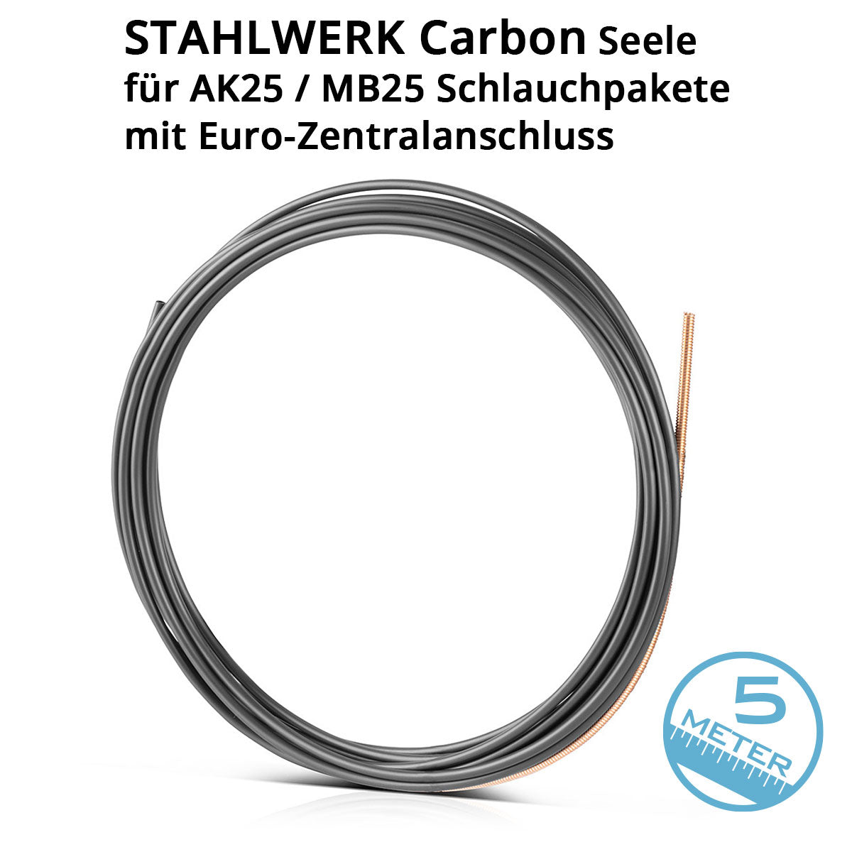 STAHLWERK universal carbon core | Wire guide 5 m for MIG MAG AK15 | MB15 | AK25 | MB25 welding torch hose packages with Euro central connection for professional welding of steel, stainless steel and aluminum alloys