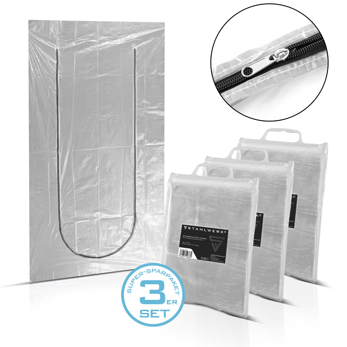 STAHLWERK dust protection door set of 3 U-shaped dust door / dirt trap / dust curtain with integrated zipper