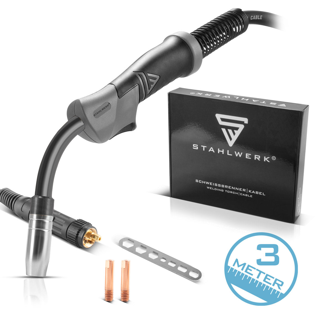 PLANTA ACERO AK15 | Antorcha de soldadura MB15 con paquete de manguera de 3 m, accesorios de soldadura profesionales para máquinas de soldar MIG MAG con gas protector con conexión central Euro