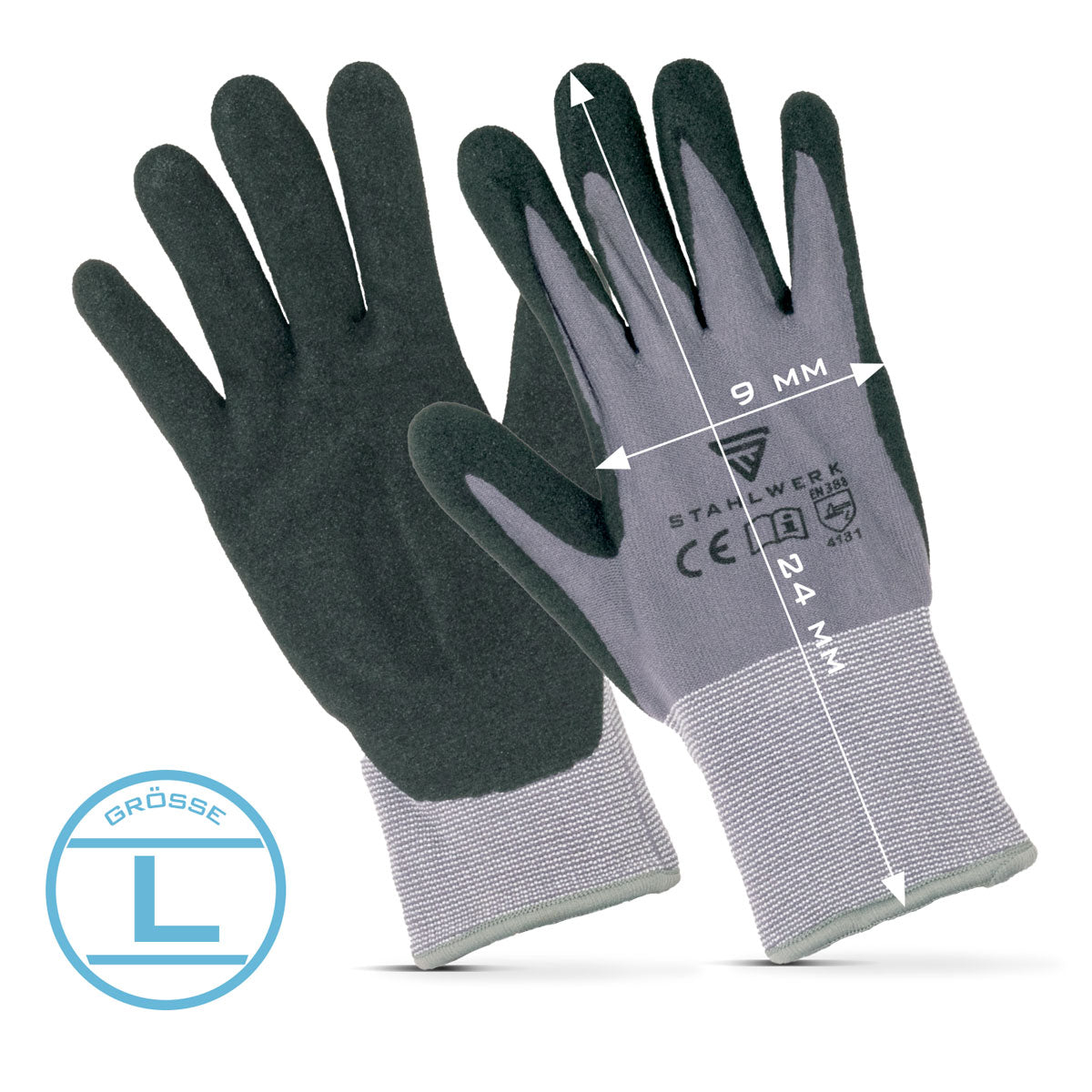 Guantes de trabajo y montaje STAHLWERK talla L paquete de 10 / ropa de protección / robustos y resistentes de caucho nitrilo