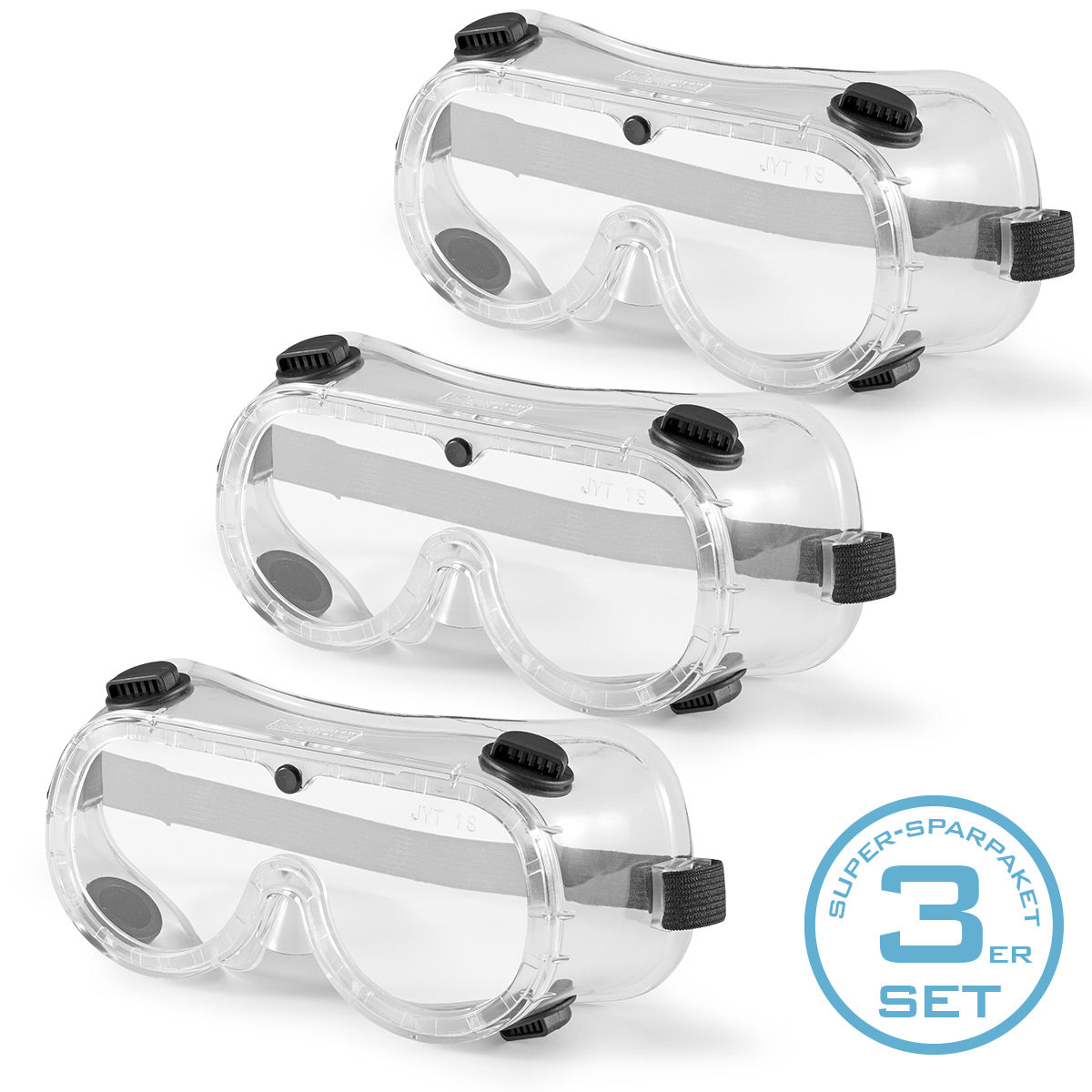 STAHLWERK juego de 3 gafas protectoras, gafas tipo cesta, gafas protectoras con correa flexible/equipo de seguridad laboral