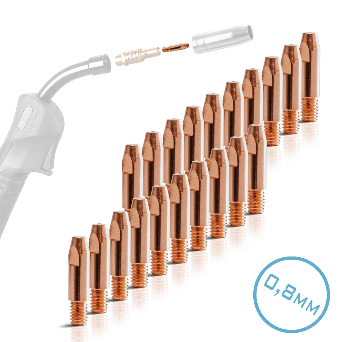 STAHLWERK set da 20 AK25 | MB25| KD24 | MB24 consigli di contatto | Ugelli a contatto M6x28 in set di parti soggette ad usura MIG MAG da 0,8 mm | Accessori di saldatura per torce di saldatura