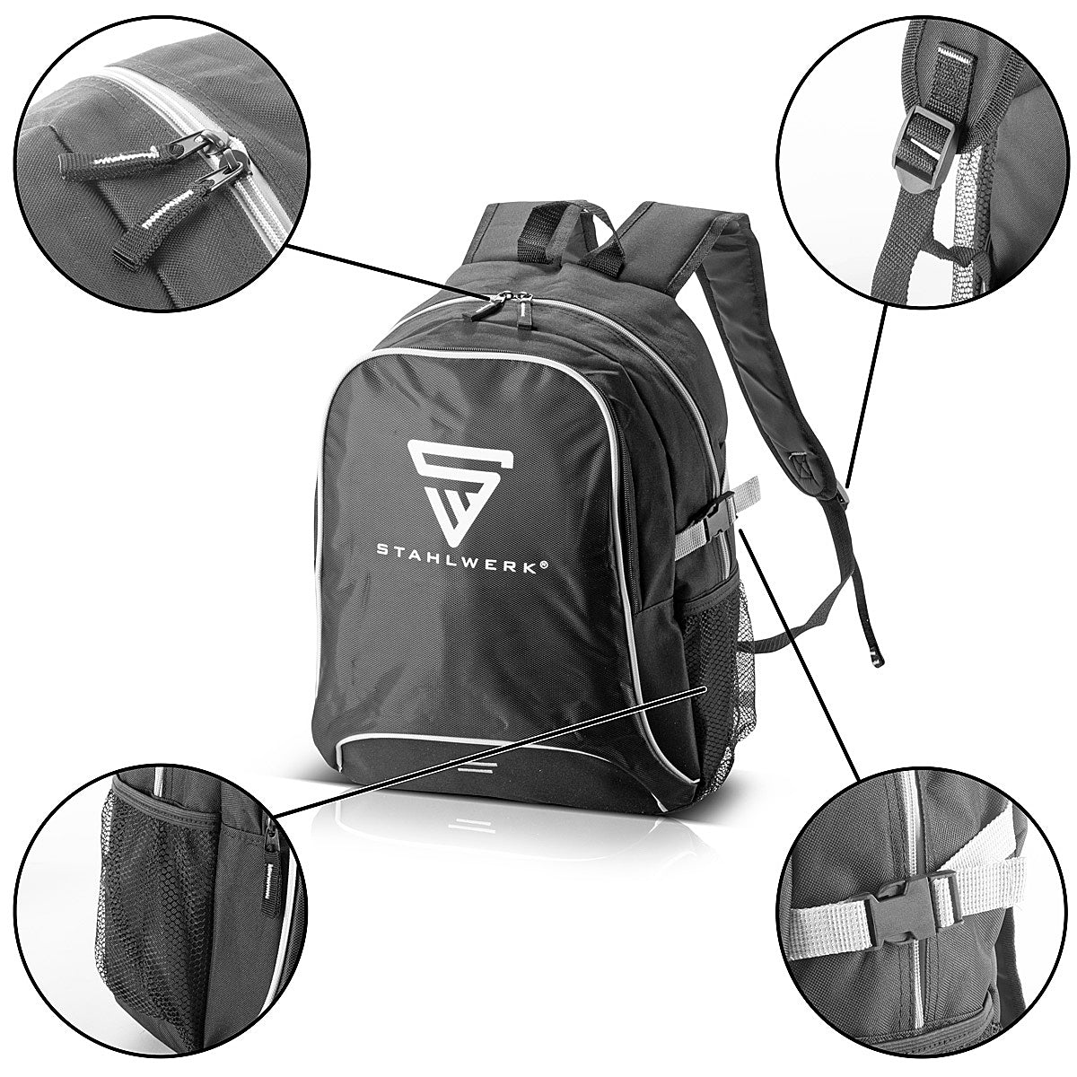 STAHLWERK Practical leisure backpack 27 liters, sports backpack made of robust and water-repellent ripstop polyester, daypack | Hand luggage | Travel backpack with two large compartments