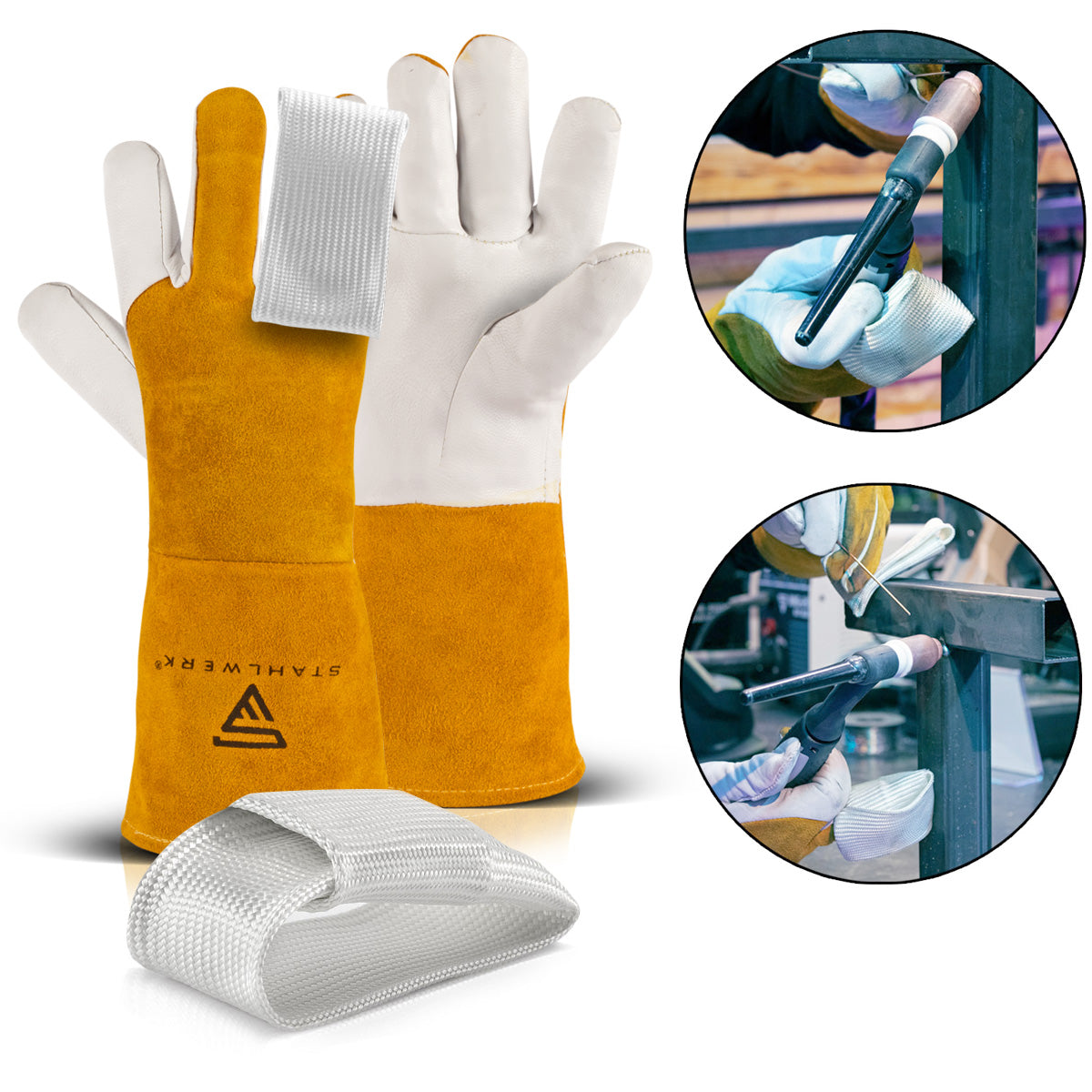 STAHLWERK welding gloves + TIG finger set, robust and heat-resistant protective gloves made of real leather including heat protection made of Kevlar fabric for all welding and cutting work