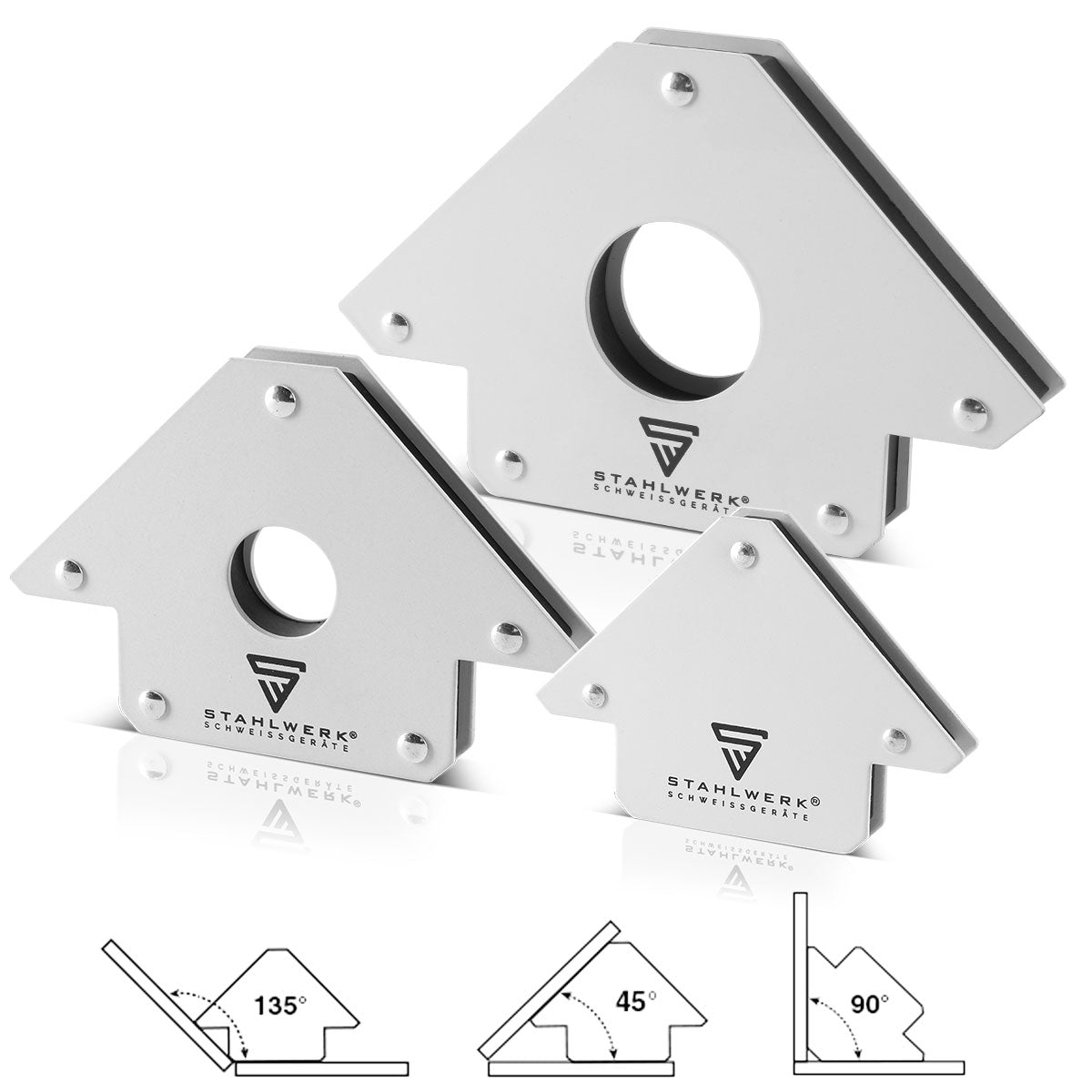 STAHLWERK 3 × Magnetwinkel Schweißwinkel 11,3 + 22,6 + 34 kg / 25 + 50 + 75 lbs